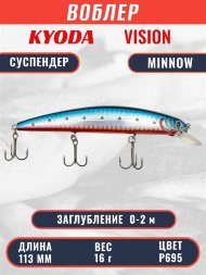 Воблер KYODA VISION MINNOW-113SP, длина 113 мм вес 16 гр цвет P695 заглубление 0 - 2 м